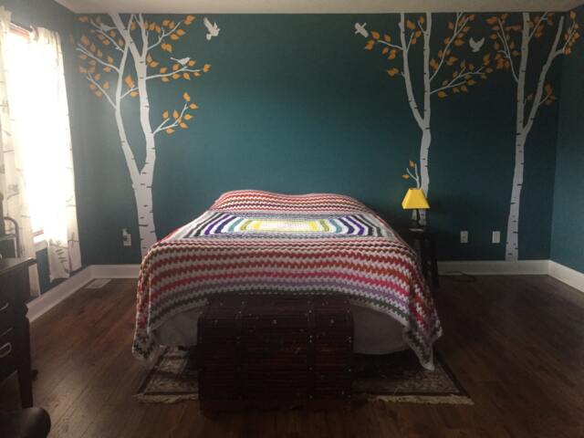 Handmade Rainbow Stripe Queen Sized Crocheted Bedspread - image 1