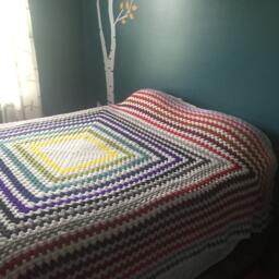 Handmade Rainbow Stripe Queen Sized Crocheted Bedspread - thumbnail 3
