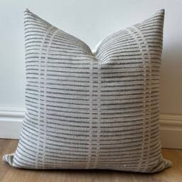 Hand Block Printed Pillow Cover - Designer-Inspired Floral Linen Blues Neutral Earth Tones Boho Modern Decor Euro Sham - thumbnail 3