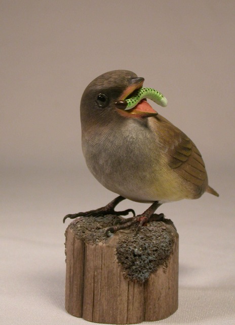 Baby House Sparrow Hand Carved Wooden Bird - image 1