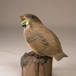 Baby House Sparrow Hand Carved Wooden Bird - thumbnail 2