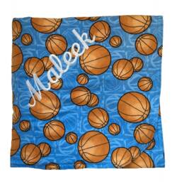 Custom Embroidered Double Sided Basketball Print Cotton Flannel Lined Blanket With Rounded Top Stitched Edge