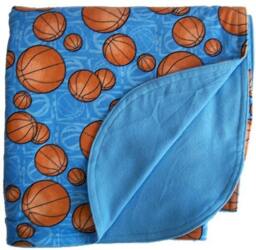 Custom Embroidered Double Sided Basketball Print Cotton Flannel Lined Blanket With Rounded Top Stitched Edge - thumbnail 2