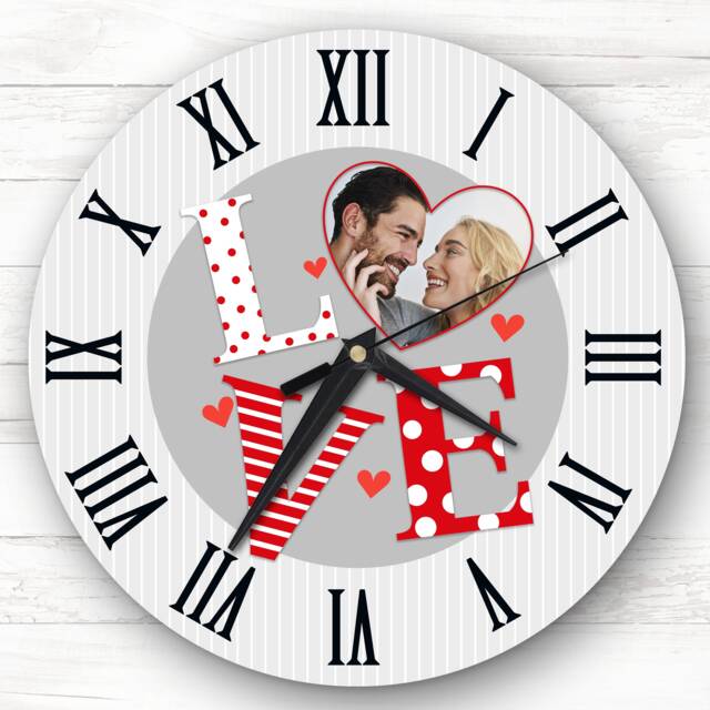 Love Grey Photo Valentine's Day Gift Birthday Anniversary Personalised Clock - image 1
