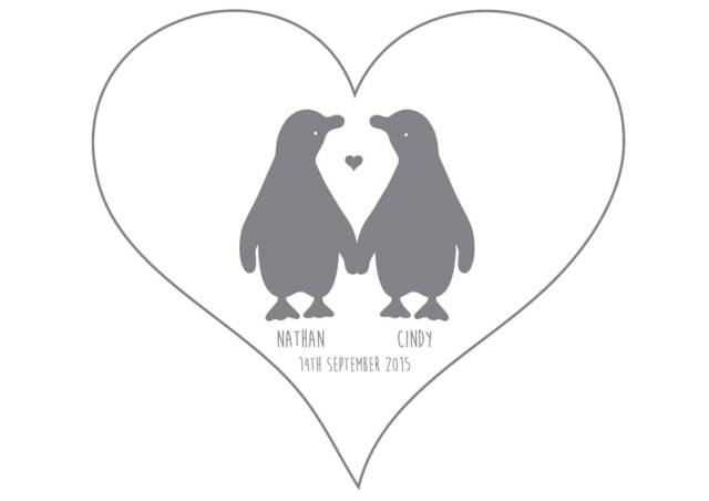 Anniversary Print, Penguin Love, Personalised Gift, Couple Wall Art, Gift For Boyfriend, Wedding - image 1