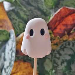 Classic Scary Ghost - Cute Halloween Decor, Handmade Clay Figurine, Keychain, Charm, Plant Pot Accessory, Trinket Shelf, Cosy Season - thumbnail 2