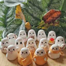 Classic Scary Ghost - Cute Halloween Decor, Handmade Clay Figurine, Keychain, Charm, Plant Pot Accessory, Trinket Shelf, Cosy Season - thumbnail 3