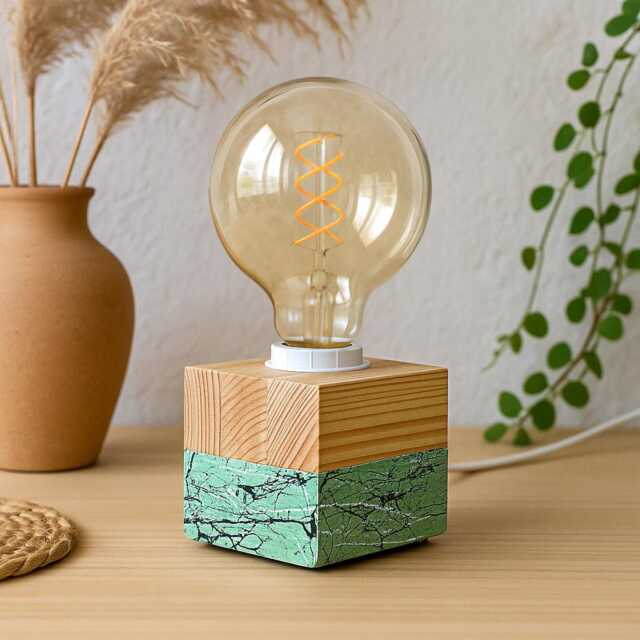 Handmade Spruce Wood Table Lamp, Modern Farmhouse Bedside Wooden Accent Lamp - image 1