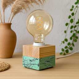 Handmade Spruce Wood Table Lamp, Modern Farmhouse Bedside Wooden Accent Lamp