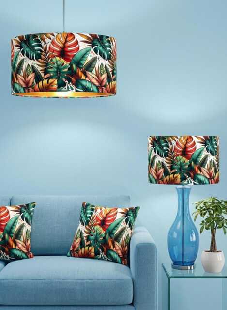 Handmade By Order Luxury Large Leaf Plants Multi Coloured Leafs Pattern On Velvet Drum Lamp Shade Pendant Light All Shapes Sizes - image 1