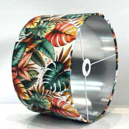 Handmade By Order Luxury Large Leaf Plants Multi Coloured Leafs Pattern On Velvet Drum Lamp Shade Pendant Light All Shapes Sizes - thumbnail 3