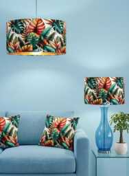 Handmade By Order Luxury Large Leaf Plants Multi Coloured Leafs Pattern On Velvet Drum Lamp Shade Pendant Light All Shapes Sizes - thumbnail 1