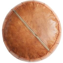 Mid-Season Sale Deluxe Moroccan Tan Leather Pouffe, Handmade Artisan Ottoman Bean Bag Footstool, Floor Cushion - thumbnail 2