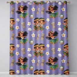 Cute Hawaiian Girl Hula Dance Coconut Shell Purple Background Seamless Pattern Readymade Eyelet Ring Top Thermal 100% Blackout Curtains - thumbnail 2