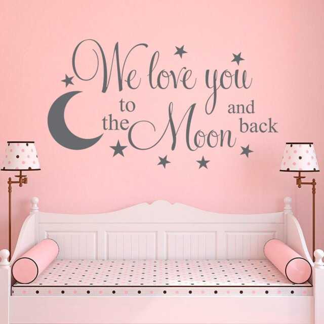 Nursery Wall Decal We Love You To The Moon - Back Star Art Decor - image 1