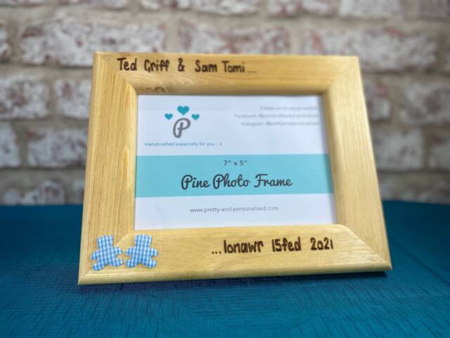 New Baby Twins Triplets - Personalised Wooden Photo Frame 7x5 - image 1