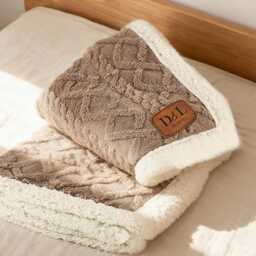Personalized Sherpa Textured Blanket, Engraved Leather Tag Cozy Throws, Wedding Gifts For Newlywed, Housewarming Gift For Her/Him - thumbnail 3