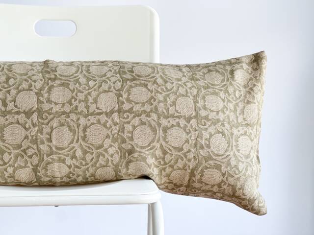 Floral Block Print Lumbar Pillow Cover Boho Farmhouse Decor - image 1