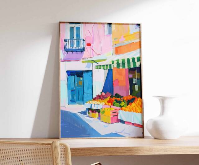 Fruit & Vegetable Market Poster, Farmers Wall Art, Food Print, Kitchen Decor, Rustic Drink Art - image 1