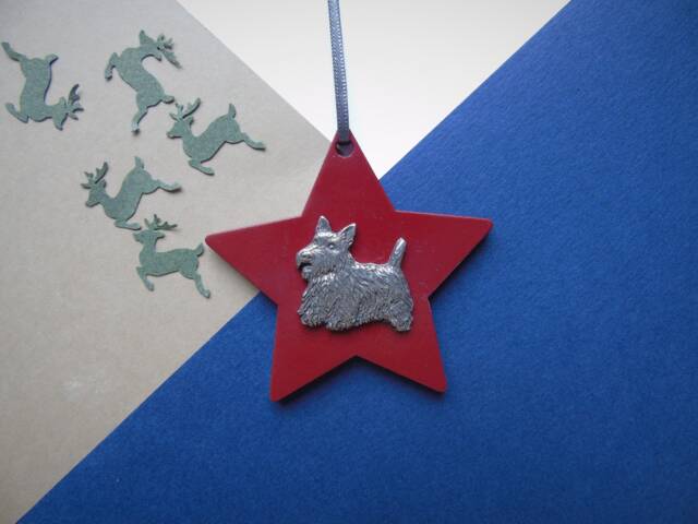 Scottish Terrier Wooden Star Decoration - Scottie Dog Christmas Tree Gift Lover Bauble - image 1