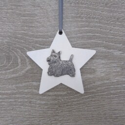 Scottish Terrier Wooden Star Decoration - Scottie Dog Christmas Tree Gift Lover Bauble - thumbnail 2