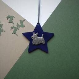 Scottish Terrier Wooden Star Decoration - Scottie Dog Christmas Tree Gift Lover Bauble - thumbnail 3