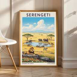 Serengeti Wildlife Art Print Vintage Gouache African Landscape - thumbnail 1