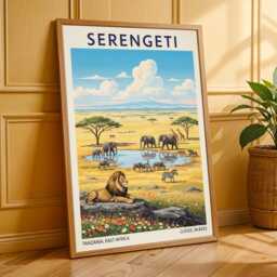 Serengeti Wildlife Art Print Vintage Gouache African Landscape - thumbnail 3