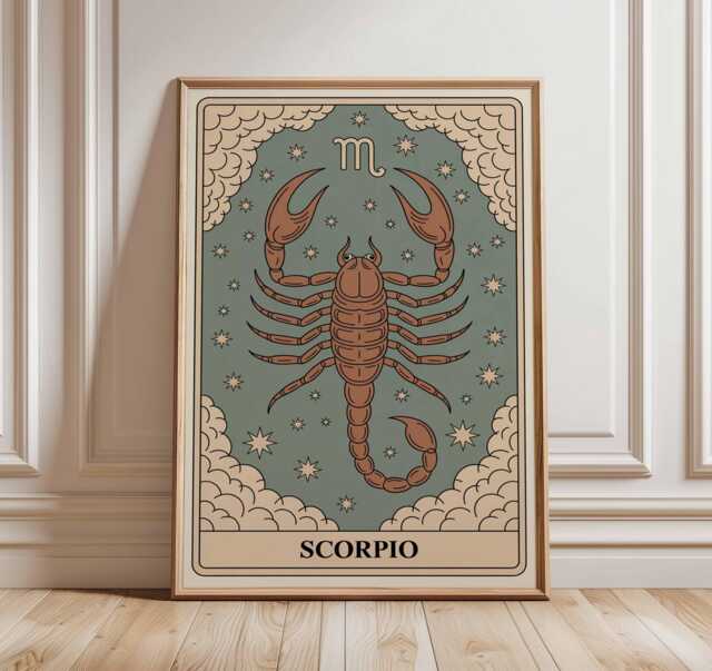 Scorpio Zodiac Sign Art Print Poster, Mystical Illustration, Astrology Wall Decor Unique Spiritual Gift - image 1