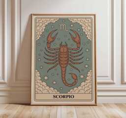 Scorpio Zodiac Sign Art Print Poster, Mystical Illustration, Astrology Wall Decor Unique Spiritual Gift - thumbnail 1