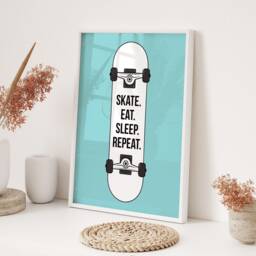 Skate Eat Sleep Wall Art Print Typography Skateboard Quote Living Room Teen Bedroom Home Decor Modern Minimalist Sports Gift Present - thumbnail 3