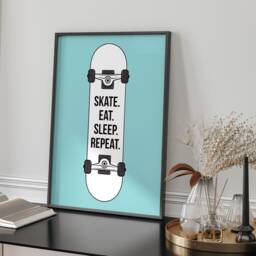 Skate Eat Sleep Wall Art Print Typography Skateboard Quote Living Room Teen Bedroom Home Decor Modern Minimalist Sports Gift Present - thumbnail 2