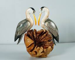 Colorful Heron Statue, Romantic, Painted Sculpture, Wood Carving Figure, Bird Tabletop, Housewarming, Couple Decor, Engagement Gift - thumbnail 1
