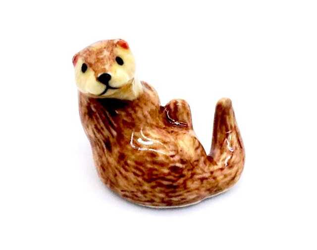 Miniature Ceramic Otter Animal Little Orange Beige Brown Funny Figurine Tiny Statue Small Decoration Hand Painted Collectible Figure Deco - image 1