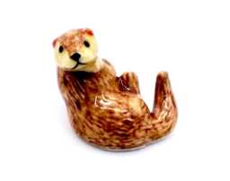 Miniature Ceramic Otter Animal Little Orange Beige Brown Funny Figurine Tiny Statue Small Decoration Hand Painted Collectible Figure Deco - thumbnail 1