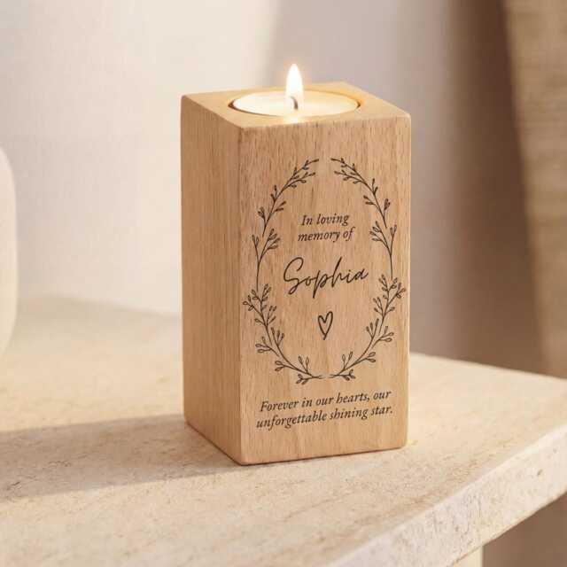 In Loving Memory Our Unforgettable Shining Star Candle Gift - Engraved Wooden Tealight Holder - image 1