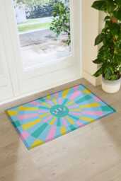 Elizabeth Olwen Blue Sun Face Indoor Outdoor Doormat - Celestial Entrance Rug Boho Home Decor Housewarming Gift 90x60cm