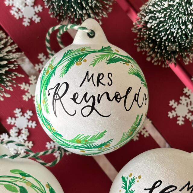 Personalised Ceramic Christmas Bauble, Hand Painted Name Ornament, Tree Decoration - image 1