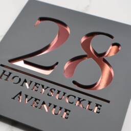 K Smart Sign - Bellissima S1 Laser Cut Matt Grey & Rose Gold Mirror Floating House Signs Door Number Plaques 180mm X 180mm - thumbnail 3