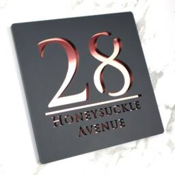 K Smart Sign - Bellissima S1 Laser Cut Matt Grey & Rose Gold Mirror Floating House Signs Door Number Plaques 180mm X 180mm - thumbnail 2