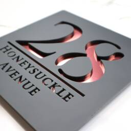 K Smart Sign - Bellissima S1 Laser Cut Matt Grey & Rose Gold Mirror Floating House Signs Door Number Plaques 180mm X 180mm - thumbnail 1