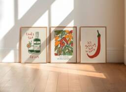 Set Of 3 Chili Pepper Prints, Print, Retro Wall Art, Kitchen Aesthetic Room Decor, Gallery Wall, Inspo, Unframed - thumbnail 1