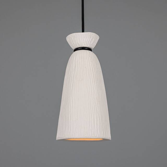 Pando Organic Ceramic Pendant Light Matte White Striped 11.75 - image 1