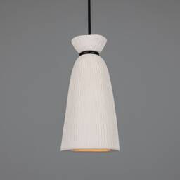 Pando Organic Ceramic Pendant Light Matte White Striped 11.75
