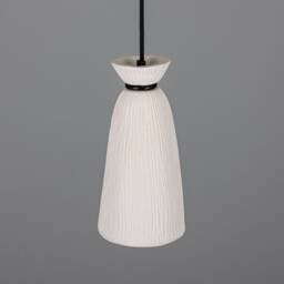 Pando Organic Ceramic Pendant Light Matte White Striped 11.75 - thumbnail 3