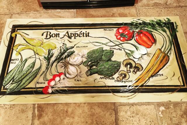 Hand Painted Bon Appetit Canvas Floorcloth - image 1