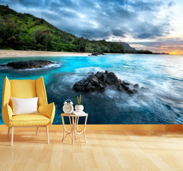 Kauai Hawaii Sunset Beach Wallpaper Mural, Peel & Stick - image 1