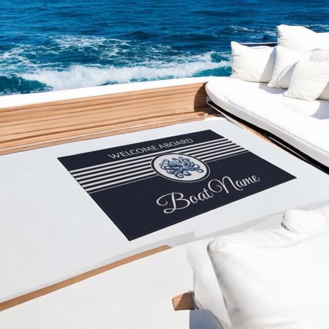 Octopus, Nautical Rug, Boat Mat, Enthusiast Gift, Coastal Decor, Custom Name Mat, Yacht Life, Summer Vibe, Personalized Gift - image 1