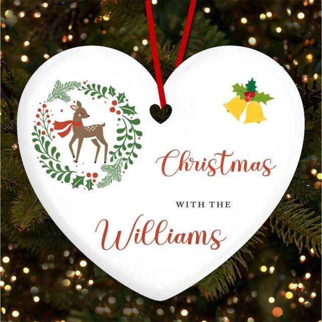 Wreath Reindeer Bell Heart Personalised Christmas Tree Ornament Decoration
