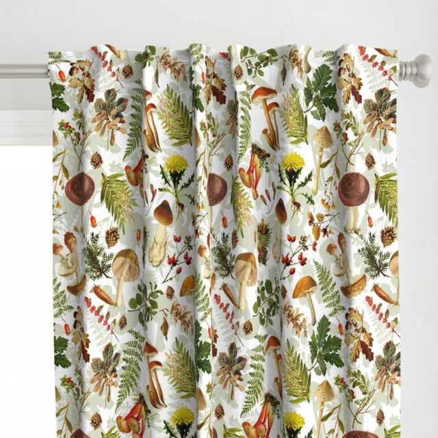 Mushrooms Curtain Panel - Ferns Forage Dandelion Pine Fungi Nature Custom Thanksgiving in The Forest By Utart - image 1